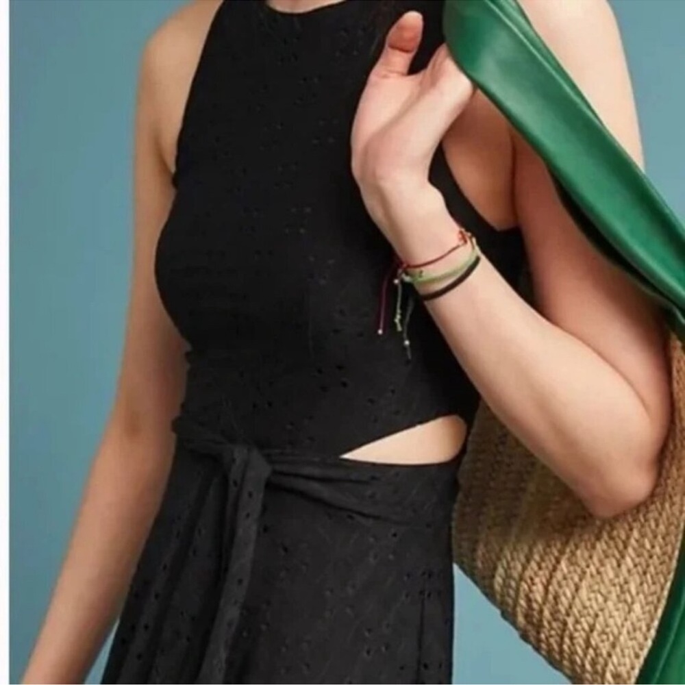 Hutch Anthropologie black eyelet side cutout midi dress size S